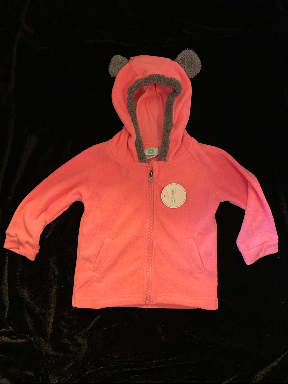 Toddler Pink Hooded Fleece Jacket with Ear Detail